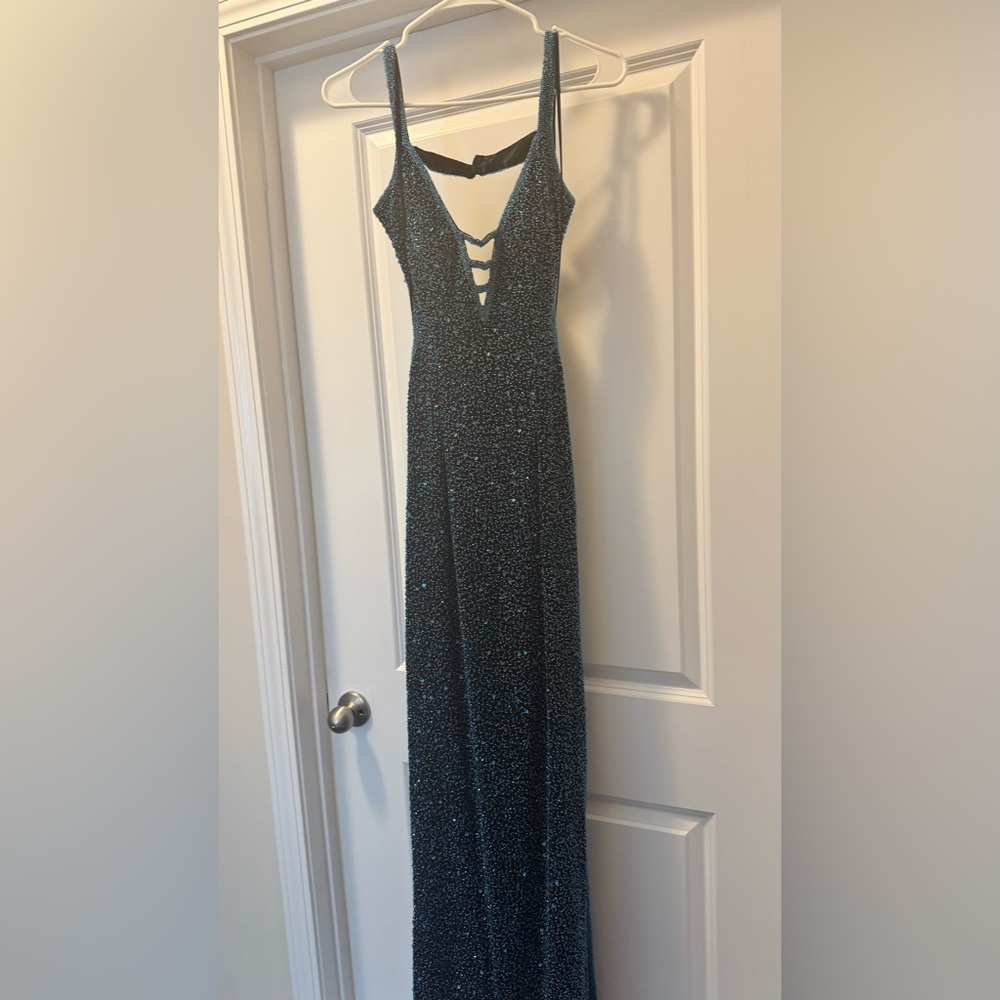 Scala Sparkling Black/Turquoise incredible  Backless Dress